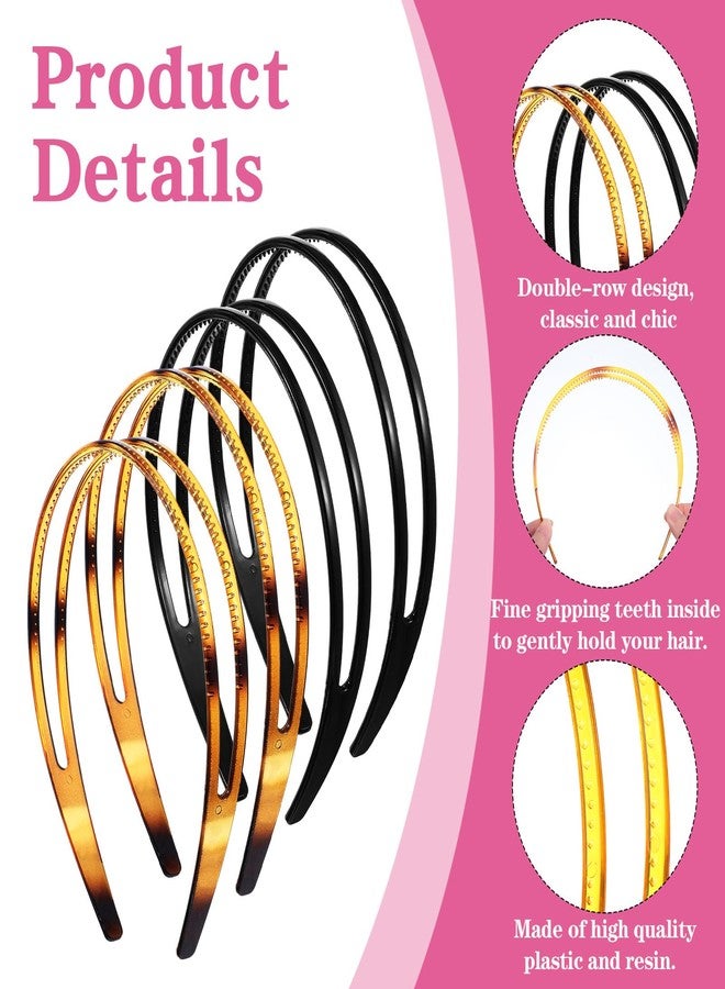 Sibba 4PCS Plastic Hairband Double Row Teeth Comb Headbands for Women Non Slip Hair Band with Tooth Headwear Fashion Simple Hair Hoop Headband Hairbands Hairs Accessory for Slicked Back (Black, Brown) - Image 4